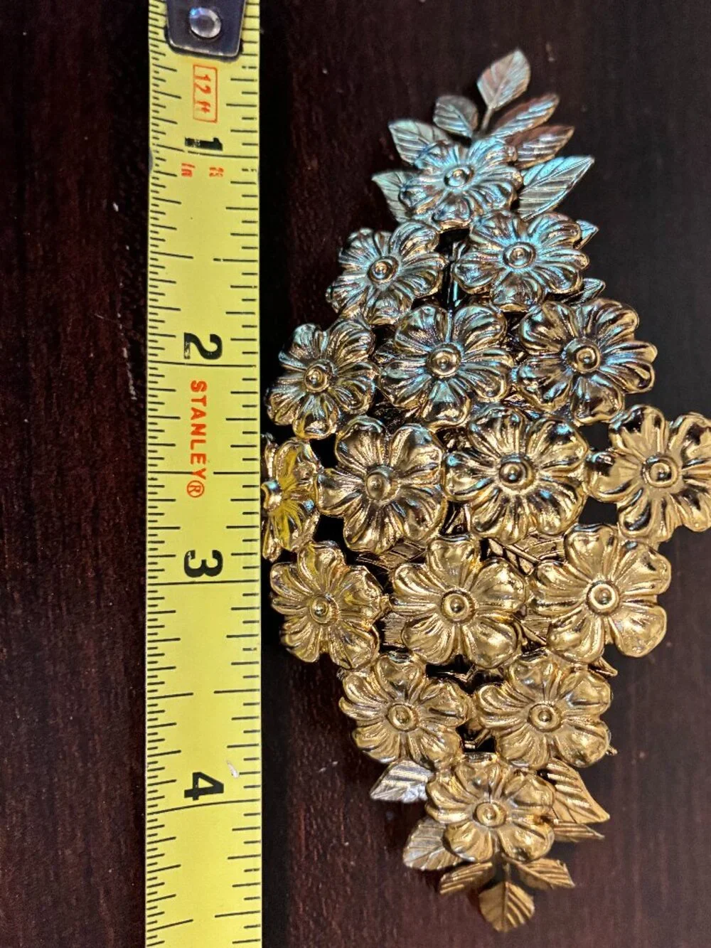 Vintage Hair Barrette XL Clip Gold Tone Daisy Flowers Statement 5